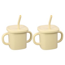 soonsooa 孩童矽膠雙手柄吸管杯, 象牙白, 2個, 300ml