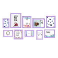 iINDOORS 北歐簡約實木相框 Set 10件組, 粉紫色, 1組, A4、6x8、6x6、4x6