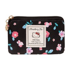 Hello Kitty 凱蒂貓 票卡零錢包 100% 聚酯纖維 主隔層 x 1 透明卡層 x 1, 花園午茶 + 黑色, 深0.5 x 13 x 9cm