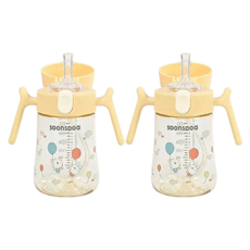 soonsooa 孩童款一觸式吸管杯, 2個, 240ml, 淺米色(吸管款)