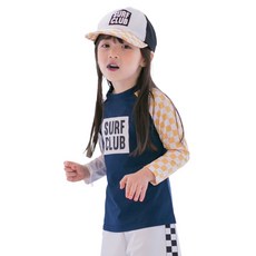 GOING KIDS 童款棋盤格紋拼接防曬泳衣+短泳褲+遮陽帽組
