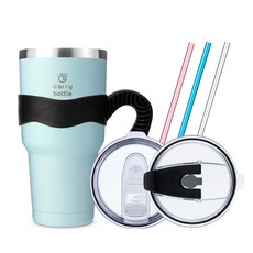 캐리보틀 몬스터 텀블러 + 전용 손잡이 + 플립 빨대 뚜껑 + AS 빨대 3종 세트, 민트(텀블러) + 블랙(손잡이), 900ml, 1개