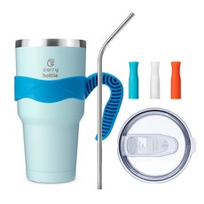 캐리보틀 몬스터 텀블러 + 전용 손잡이 + 스테인레스 빨대 + 마우스 3종 세트, 민트(텀블러), 블랙(손잡이), 900ml, 1세트