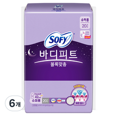 바디피트 쏘피 볼록맞춤 생리대날개형, 슈퍼롱, 20개입, 6개