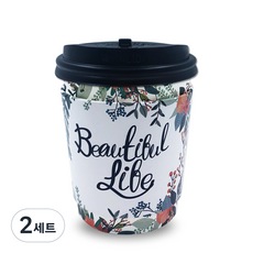 투고팩 플라워 에어 컵홀더 + 종이컵 300ml + 개폐형뚜껑, 100개, 2세트