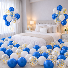 팡파티 파티풍선 + 공기주입기, 블루 앤 화이트, 50개