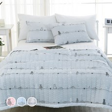 g BEDDING 貓咪印花泡泡紗夏季寢具組