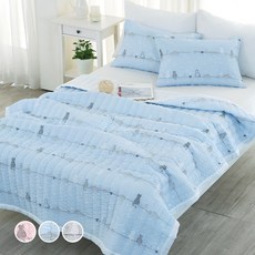 g BEDDING 貓咪印花泡泡紗夏季寢具組