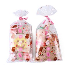 PH 餅乾人包裝袋 OPP 30入 + 紅色格紋束帶 30入, 1套