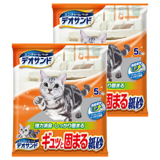 Deo Sand 瞬間消臭紙砂, 小顆粒材質 快速結團 強力消臭 5L, 無香, 2包