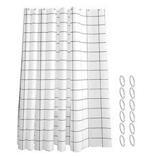 防水浴簾 100% 聚酯纖維, 白方格, 1組