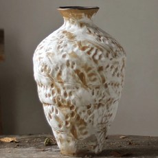 KUIBAO 快豹生活 Oan 侘寂復古裝飾花瓶, 白色 + 棕色