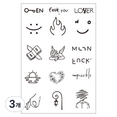 젤루나 반영구 손가락 작은 레터링 플라워 패턴 일러스트 헤나 타투 스티커, 3개, T-222