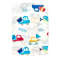 OhBabyLying 多功能紗布包巾 120 x 110cm, N14工程車車