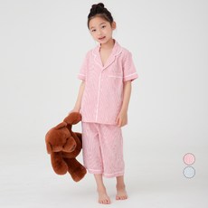 LollyTree 童款泡泡紗條紋睡衣套裝