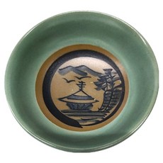 山水4吋缽-日本製, 綠釉, 1個
