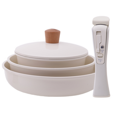 베카 인덕션 블랑 쿡웨어 냄비 프라이팬 세트 5개, 혼합색상, 냄비18cm + 냄비뚜껑18cm + 궁중팬22cm + 프라이팬26cm + 멀티핸들, 3개