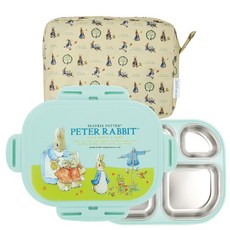 比得兔不鏽鋼餐盤便當盒組, 薄荷綠, 餐盤+便當蓋+便當袋