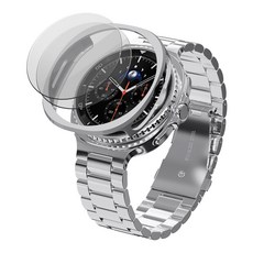 KANTAM Galaxy Watch Classic 金屬錶帶 保護殼 鋼化玻璃 2入組, 銀色, 1套