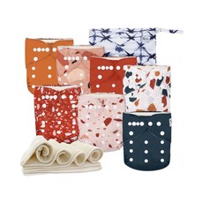 Nora's Nursery 成長型口袋式布尿布, 7件組送收納袋+尿墊, 竹碳纖維吸濕除臭, 適用4.5公斤-16公斤, 意式水磨石, 1組