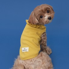 DOG-i 狗狗羅紋領荷葉邊T恤, 芥末黃