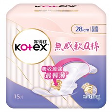 Kotex 靠得住 無感軟Q棉, 1個, 15片, 28cm