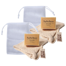 Sophie Savon 蘇菲皂 無染棉麻皂袋 附網袋 16 x 12cm, 2個, 淺棕色, 1入