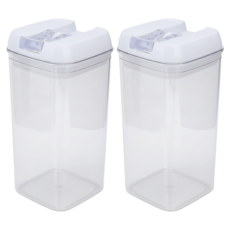 簡約方型易扣罐 2個, 透明, 1組
