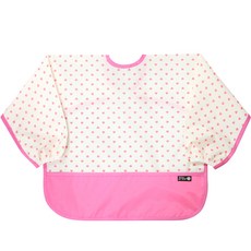 플리에 배색 방수 긴팔 턱받이, 34크림핑크하트, 1개, 1매