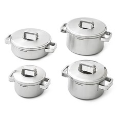 CHEFWIN 電磁爐 316 銅芯五層鍋具4件組, 銀色, 雙耳鍋 16cm + 20cm + 24cm + 火鍋 24cm, 1套