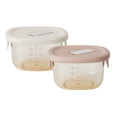 MOTHER-K HUG PPSU耐熱副食品保鮮盒, 奶油白 + 豆沙粉, 2個, 260ml