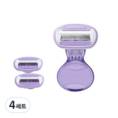 여성용 바디 미니 면도기 퍼플 + 날 2p + 케이스 세트, 4세트