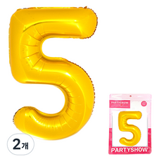PARTYSHOW 數字鋁箔氣球 大型 5, 金色, 2個