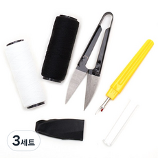 ButtonKing 迷你縫紉線 2入 + 紗剪 + 拆線器 組合, 3套, 黑色(縫紉線), 白色(縫紉線), 隨機出貨(拆線器)