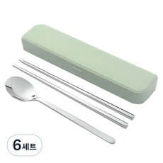 도매토피아 휴대용 수저세트, 그린, 케이스 + 수저 + 실리콘 슬롯, 6세트