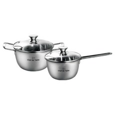 ChefDeTable IH爐適用Sten系列304不鏽鋼鍋具 2種組, 單柄鍋 18cm+雙耳鍋 20cm, 單色, 1組