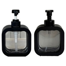 newnlook 方形按壓瓶 免鑽孔補充瓶支架 液體型 500ml + 泡沫型 500ml + 不鏽鋼支架 2入 + 標籤貼紙 4入 套組, 黑色, 1套