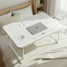 대한 이동식 노트북 침대 책상 접이식 베드 테이블 서랍형, 글로시화이트