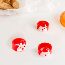 聖誕風格壓克力戒指, 紅色聖誕老人, 3個