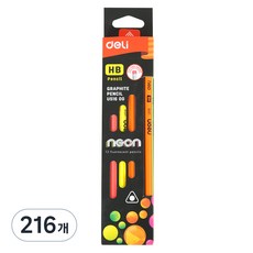 델리 네온 삼각연필 HB, 핑크, 옐로우, 그린, 오렌지, 216개