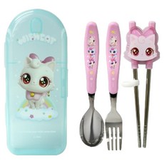 LE BARN Wish Cat孩童多合一學習餐具組, 1組, 湯匙+叉子+筷子+盒子, 混色