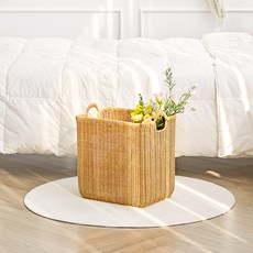 하우스레시피 PP라탄 핸들 바스켓 사각, 베이지, 1개