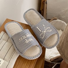 I Love Home 蝴蝶結刺繡條紋室內拖鞋, 1個, 海軍藍