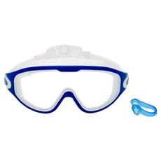 에어브릭 多合一耳塞一體式廣角護目泳鏡+鼻夾, 白色 + 藍色, 1個