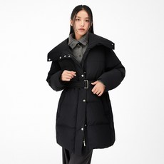 미쏘 여성용 하이넥 벨티드 하프 다운 패딩