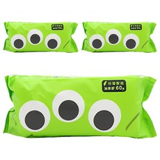 KOgi 宏瑋 玩總系列 加厚款乾濕兩用巾 DN059501 三眼怪, 60抽, 3包