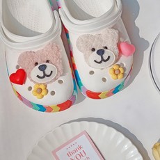 柔軟蓬鬆的白色泰迪熊+粉色泰迪熊+黃色花朵2p+紅色心形+粉色心形jibits套組