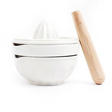 2deco 陶瓷孩童榨汁器+磨泥器+研磨碗, 白色