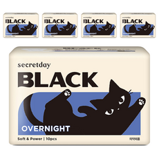 시크릿데이 블랙 생리대 날개형, 오버나이트, 10개입, 5개