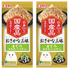 INABA CIAO 啾嚕 豪華魚三昧餐包, 鮪魚 + 雞肉 + 吻仔魚, 180g, 2袋